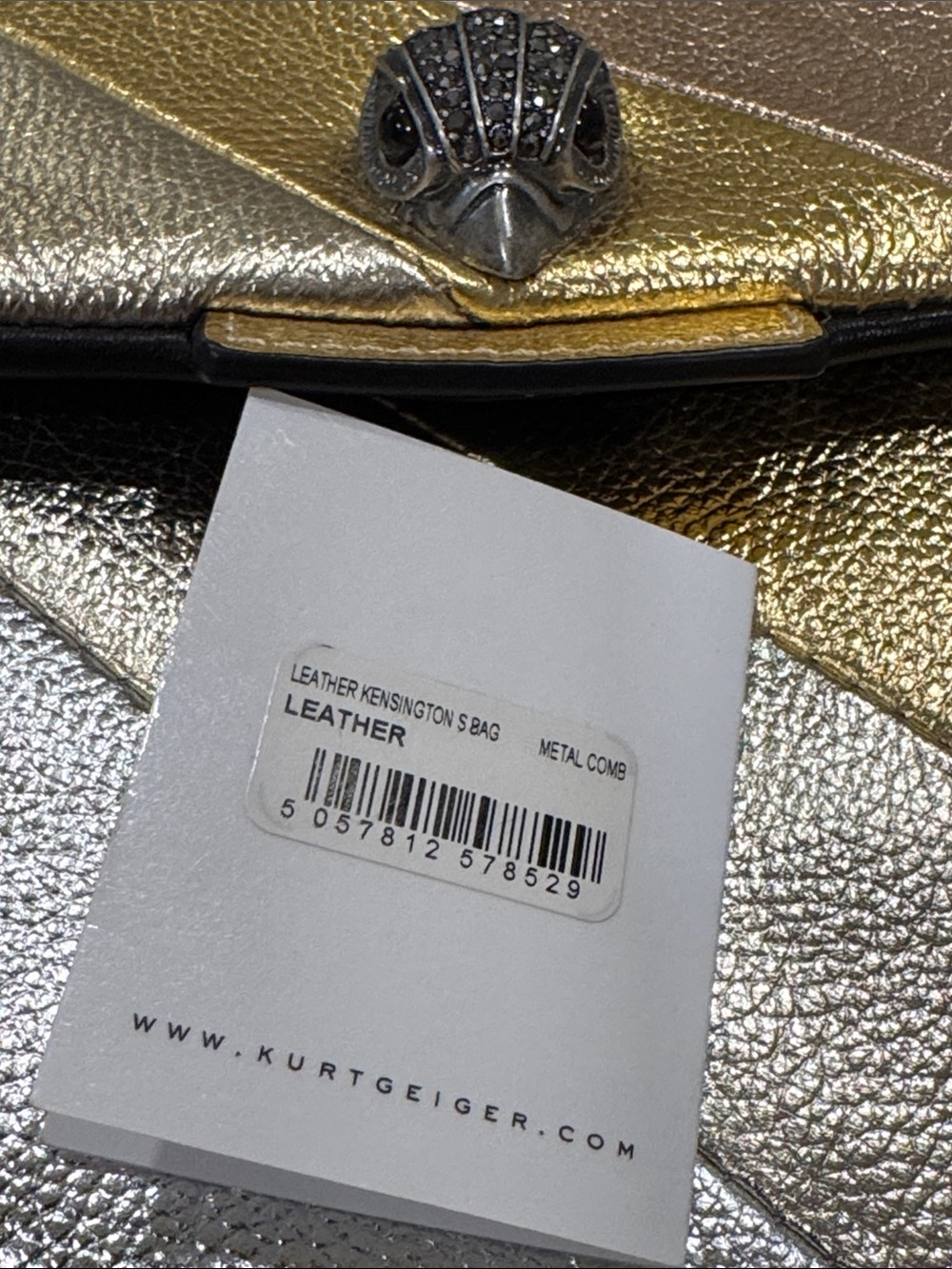 Kurt Geiger Bag Large Kensington Metallic Gold Silver Gray Stripe Shoulder Bag - Picture 11 of 17